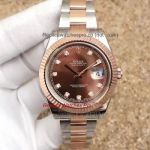 Copy Rolex Datejust II Oyster 41MM 2-Tone Rose Gold Diamond Markers Fluted Bezel Brown Dial Watch